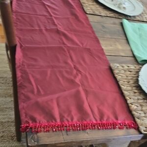 Elegant Red Table Runner with Fringe 72 X 13 Inches
